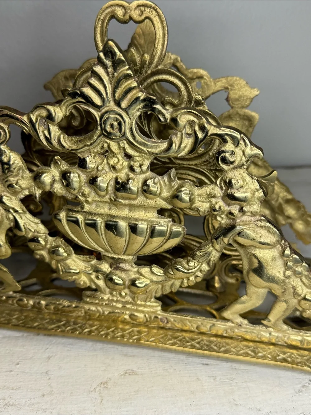 VTG Brass Ornate Victorian Desk Mail Letter Organizer w/Cherubs Andrea by Sadek